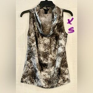 Ann Taylor Sleeveless Cowl Neck Tank in Black, White & Brown Print